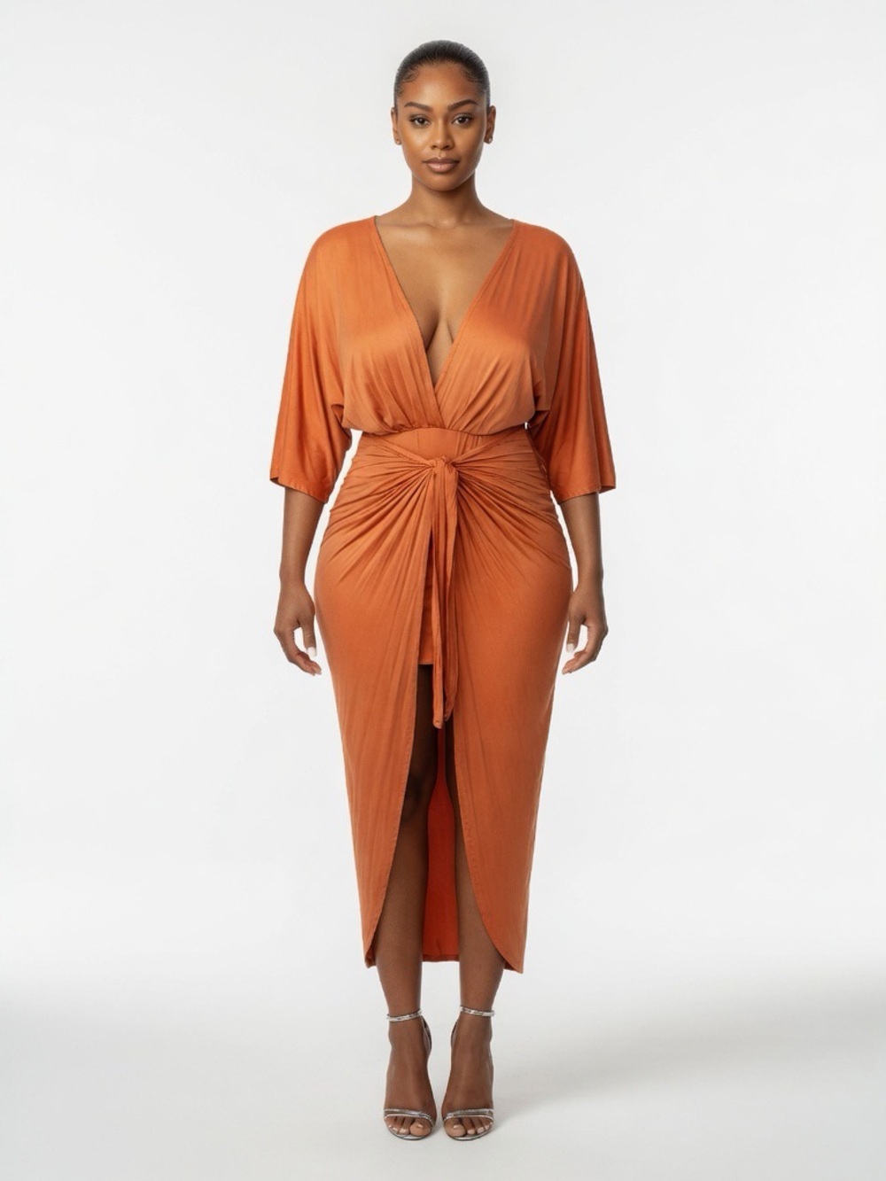 GOODTIME Rust Orange Twist Front Maxi Dress